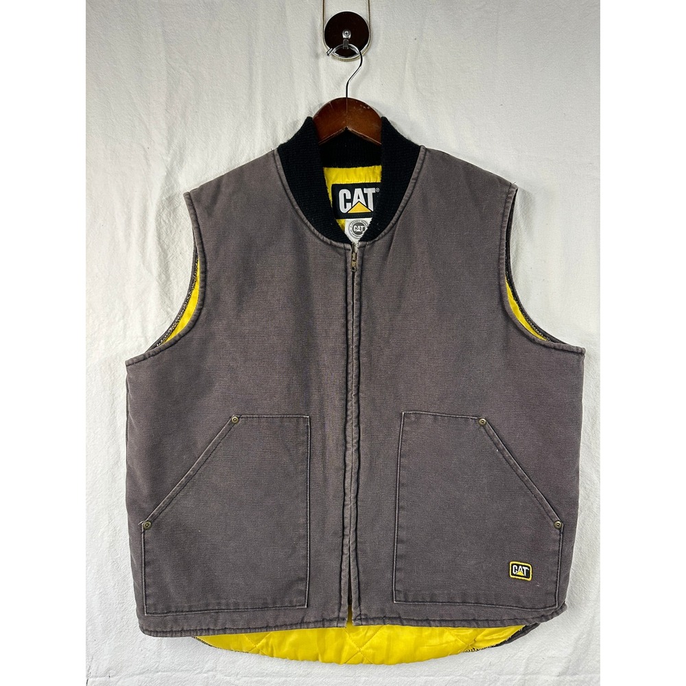 Vintage CAT Caterpillar Mens Canvas Work Vest Quilted Size XL Carhartt Style